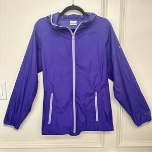 Columbia Purple Rain Jacket Size M Full Zip Hooded Pockets Thin Windbreaker